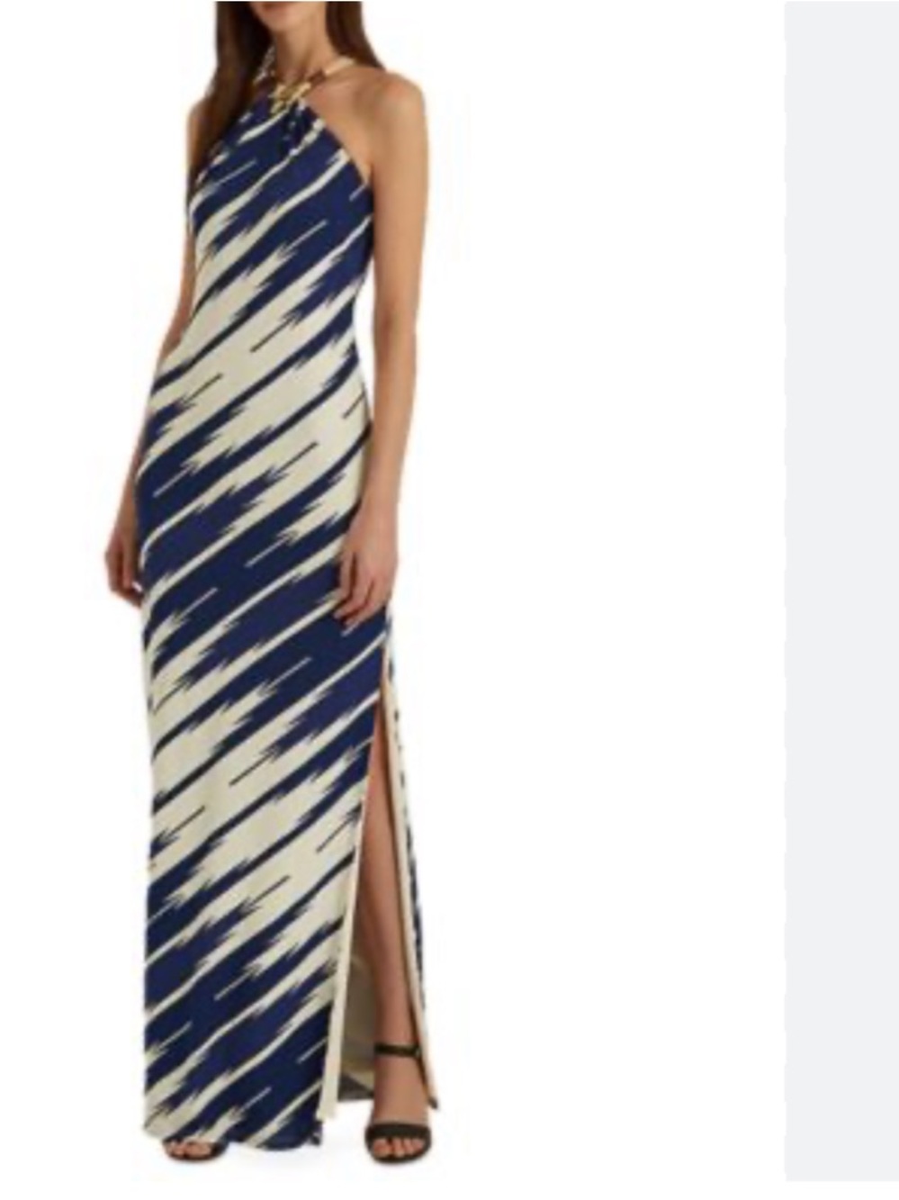 NWT Lauren Ralph Lauren Navy and White Jersey Halter Gown